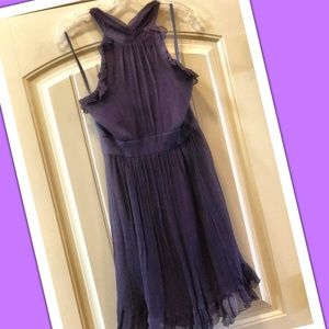 BCBG deep purple chiffon ruffle halter dress Sz 6